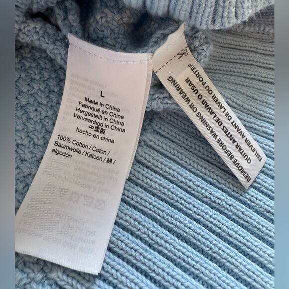 J. Crew Women's Light Blue Cable Knit Mockneck Sweater Size Large 100% Cotton - Picture 8 of 9